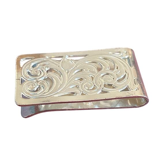 Montana Silversmiths Floral Tulip Silver Money Clip Western Cowboy Preloved - Picture 1 of 11
